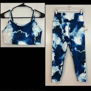 NWT SAGE Blue Storm Leggings/Sports Bra Set  High Rise Size Large